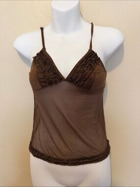 Rampage Brown Ruffled Mesh Cami